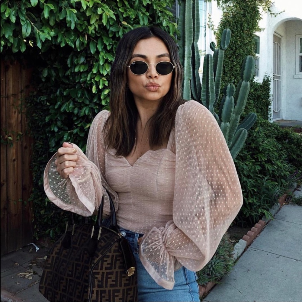 Shopstarlow chiffon crop sheer long sleeve